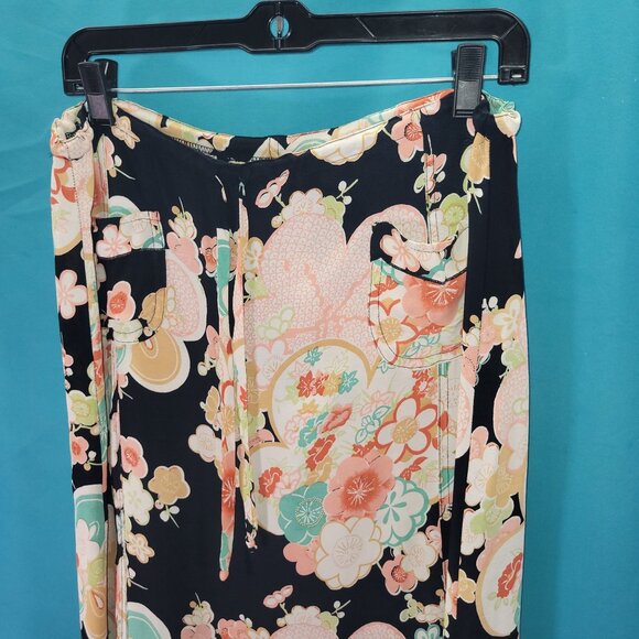 Floral Kim Stein Rayon Skirt Size 2 Black Multi-Color Mid-Length - Picture 2 of 10